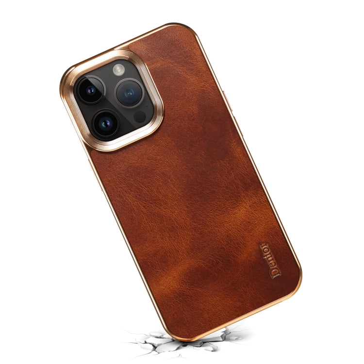 For iPhone 13 Pro Max Denior Oil Wax Cowhide Plating Phone Case(Brown) - iPhone 13 Pro Max Cases by Denior | Online Shopping UK | buy2fix