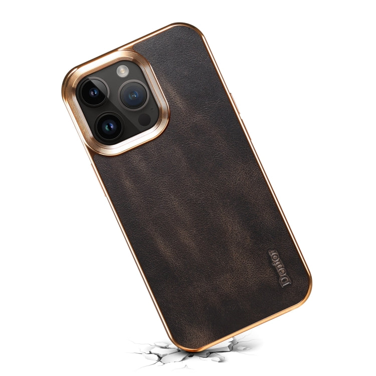For iPhone 14 Pro Max Denior Oil Wax Cowhide Plating Phone Case(Black) - iPhone 14 Pro Max Cases by Denior | Online Shopping UK | buy2fix