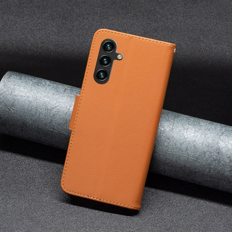 For Samsung Galaxy A15 Litchi Texture Pure Color Flip Leather Phone Case(Brown) by buy2fix