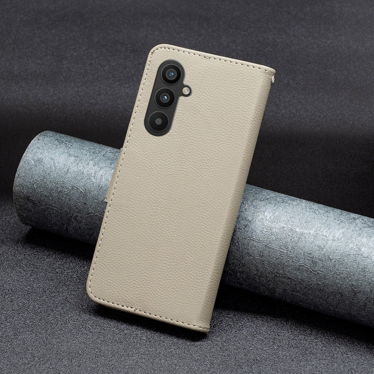 For Samsung Galaxy A34 5G Litchi Texture Pure Color Flip Leather Phone Case(Grey) by buy2fix