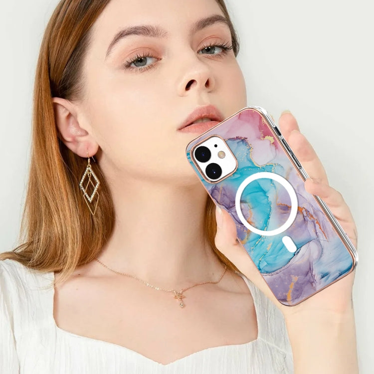 For iPhone 12 / 12 Pro Marble Pattern Dual-side IMD Magsafe TPU Phone Case(Blue Marble) by buy2fix