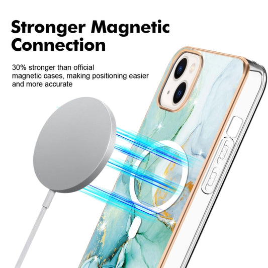 For iPhone 14 Marble Pattern Dual-side IMD Magsafe TPU Phone Case(Green 003) by buy2fix