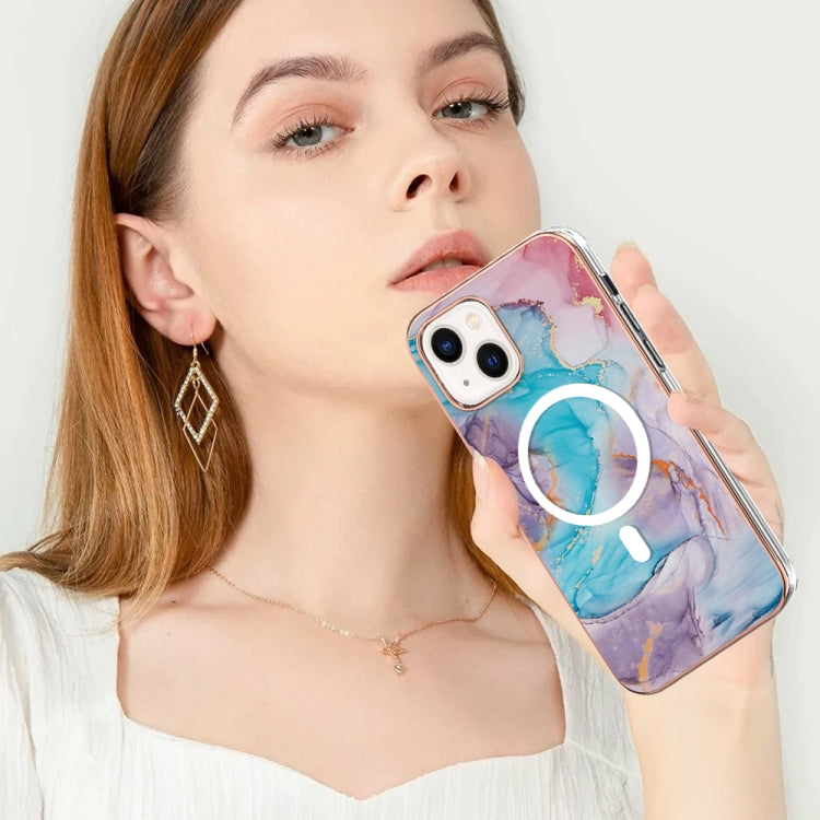 For iPhone 14 Marble Pattern Dual-side IMD Magsafe TPU Phone Case(Blue Marble) by buy2fix