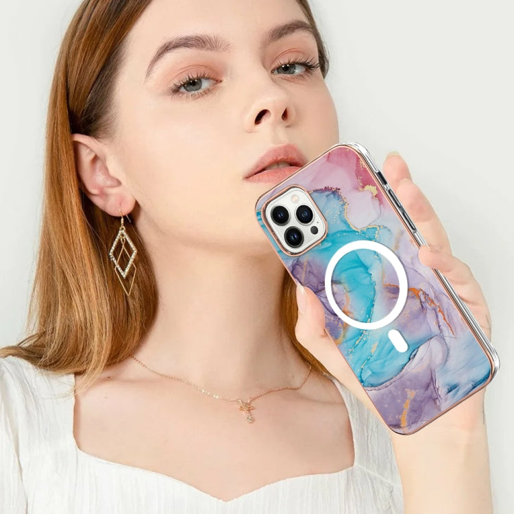 For iPhone 14 Pro Marble Pattern Dual-side IMD Magsafe TPU Phone Case(Blue Marble) by buy2fix