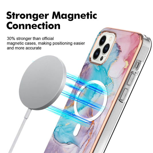 For iPhone 15 Pro Marble Pattern Dual-side IMD Magsafe TPU Phone Case(Blue Marble) by buy2fix
