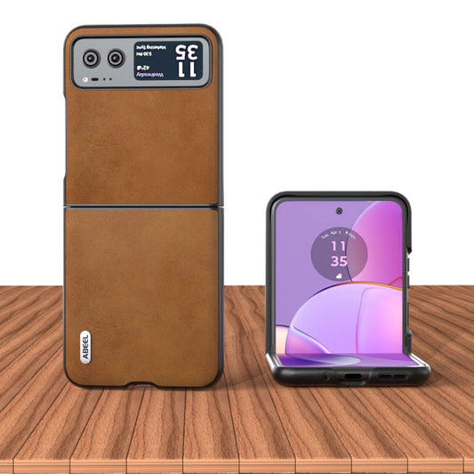 For Motorola Razr 40 ABEEL Two-color Calf Texture PU Phone Case(Brown) by buy2fix