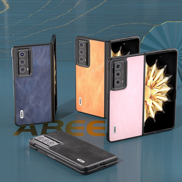 For Honor Magic V2 ABEEL Cowhide Texture PU Phone Case(Black) by buy2fix