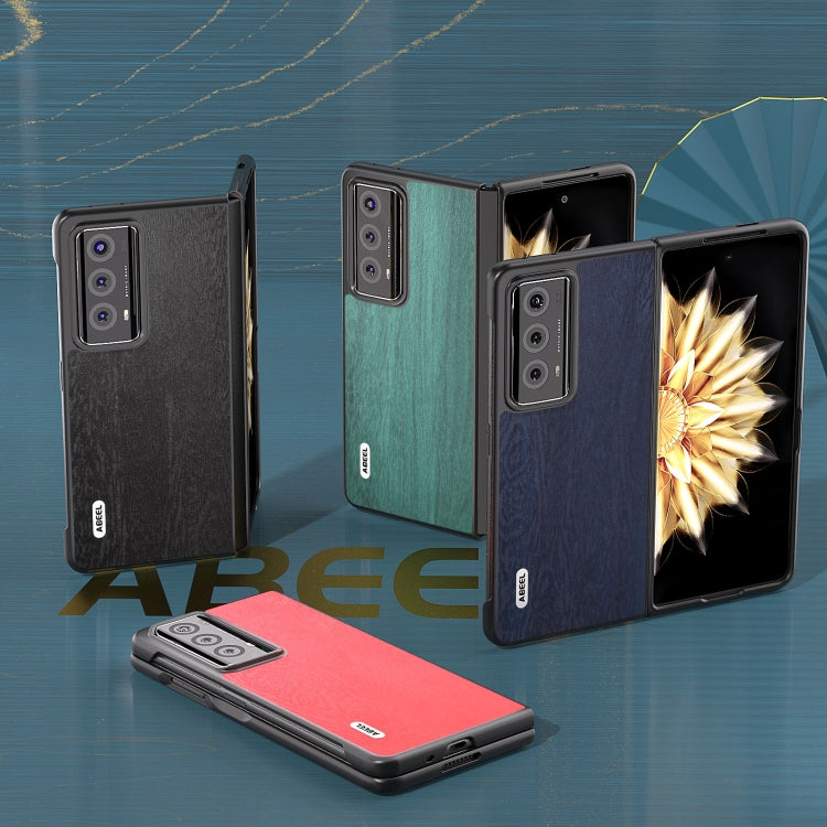 For Honor Magic V2 ABEEL Wood Texture PU Phone Case(Green) by buy2fix