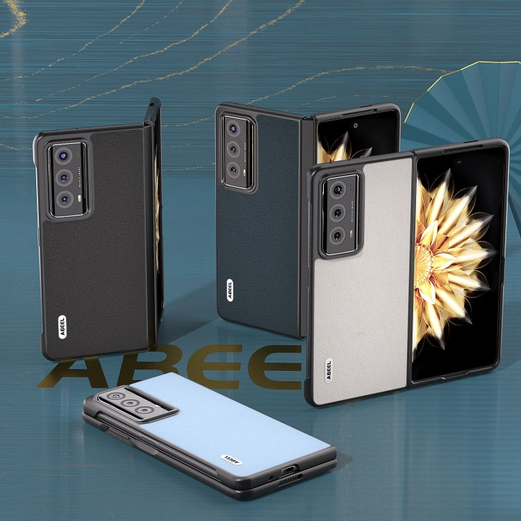 For Honor Magic V2 ABEEL Genuine Leather Wave Black Edge Phone Case(Black) by buy2fix