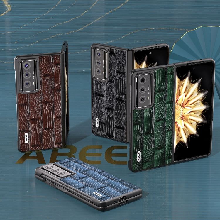 For Honor Magic V2 ABEEL Genuine Leather Mahjong Pattern Black Edge Phone Case(Black) by buy2fix