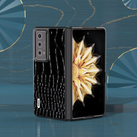 For Honor Magic V2 ABEEL Genuine Leather Crocodile Pattern Black Edge Phone Case(Black) by buy2fix
