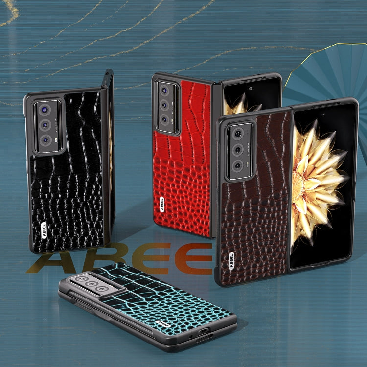 For Honor Magic V2 ABEEL Genuine Leather Crocodile Pattern Black Edge Phone Case(Black) by buy2fix