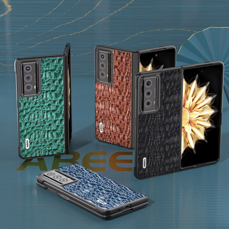 For Honor Magic V2 ABEEL Genuine Leather Canopy Black Edge Phone Case(Black) by buy2fix