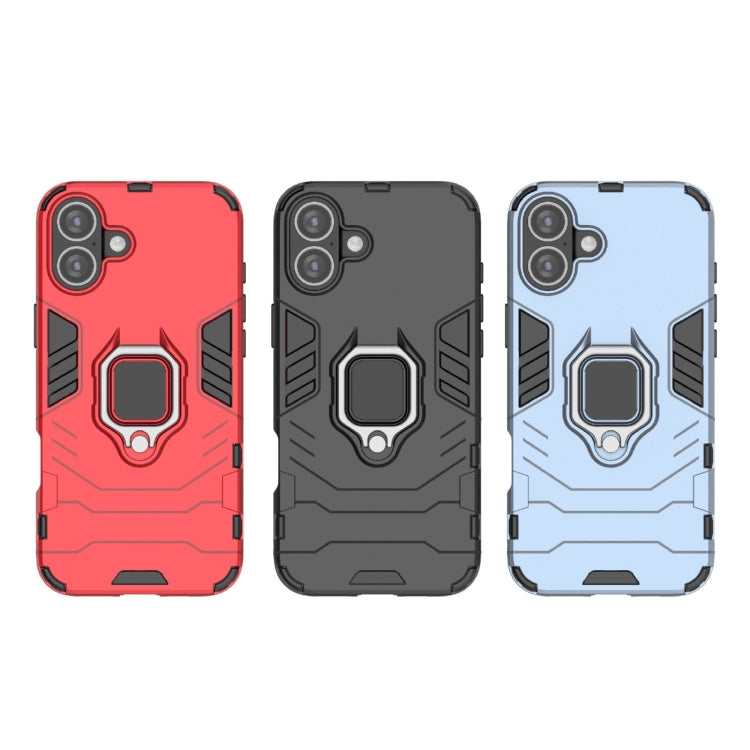 For iPhone 16 Plus Shockproof PC + TPU Holder Phone Case(Navy Blue) by buy2fix