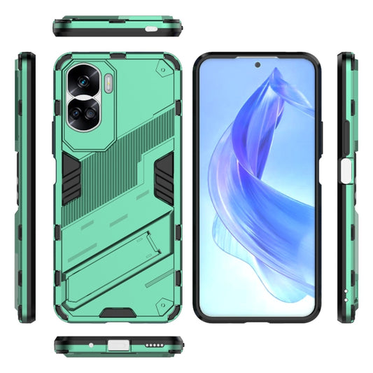 For Honor 90 Lite 5G Global Punk Armor 2 in 1 PC + TPU Phone Case with Holder(Green) by buy2fix