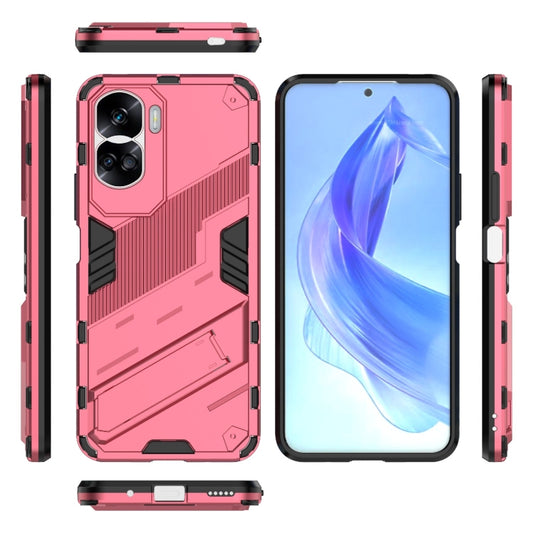 For Honor 90 Lite 5G Global Punk Armor 2 in 1 PC + TPU Phone Case with Holder(Light Red) by buy2fix