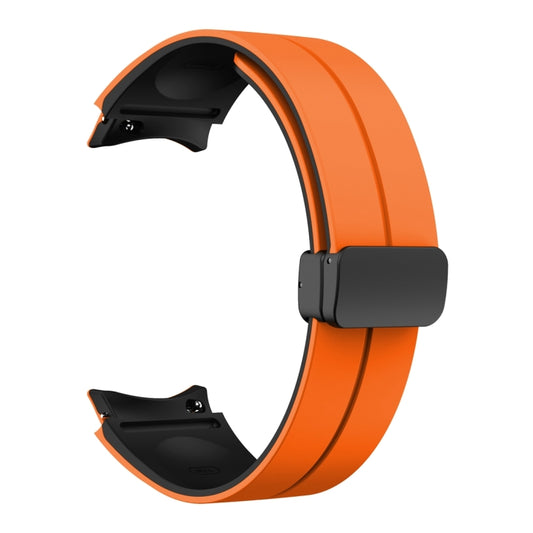 For Samsung Galaxy Watch 6 / 6 Classic Dual Color Magnetic Folding Buckle Silicone Watch Band(Orange+Black) by buy2fix