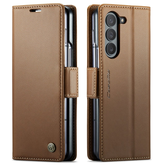 For Samsung Galaxy Z Fold5 CaseMe 023 Butterfly Buckle Litchi Texture RFID Anti-theft Leather Phone Case(Brown) by CaseMe