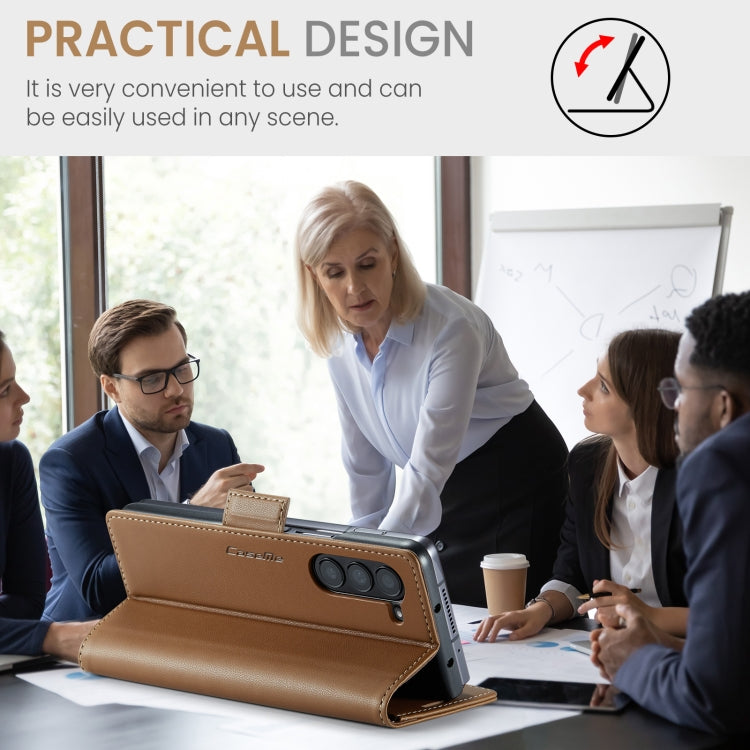 For Samsung Galaxy Z Fold5 CaseMe 023 Butterfly Buckle Litchi Texture RFID Anti-theft Leather Phone Case(Brown) by CaseMe