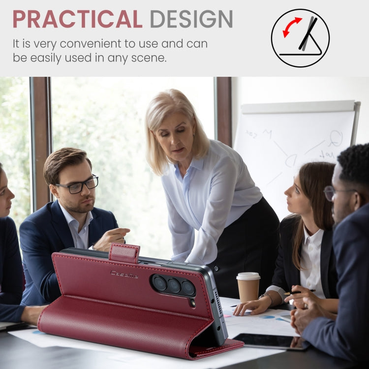 For Samsung Galaxy Z Fold5 CaseMe 023 Butterfly Buckle Litchi Texture RFID Anti-theft Leather Phone Case(Wine Red) by CaseMe