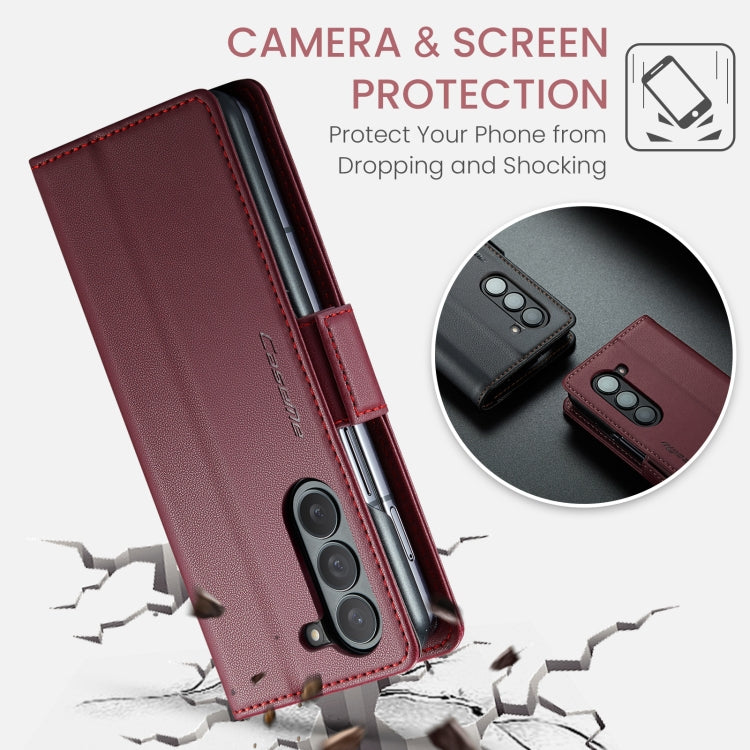 For Samsung Galaxy Z Fold6 5G CaseMe 023 Butterfly Buckle Litchi Texture RFID Anti-theft Leather Phone Case(Wine Red) by CaseMe