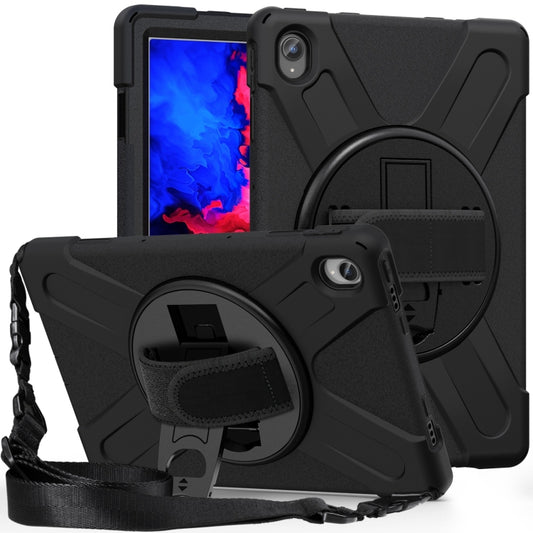 For Lenovo Tab P11 Silicone Hybrid PC Tablet Case with Grip & Shoulder Strap(Black) by buy2fix