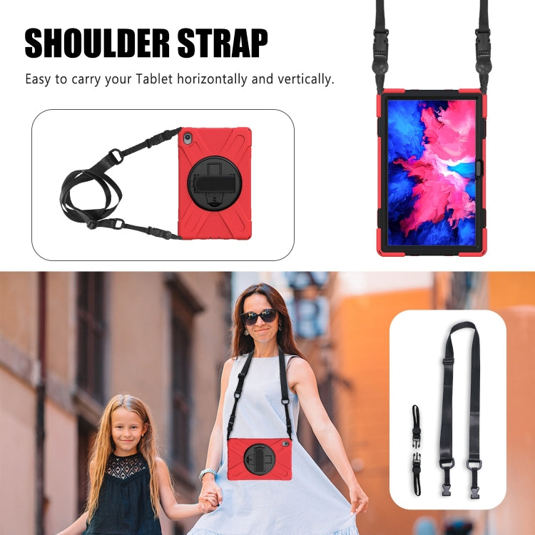 For Lenovo Tab P11 Silicone Hybrid PC Tablet Case with Grip & Shoulder Strap(Red) by buy2fix