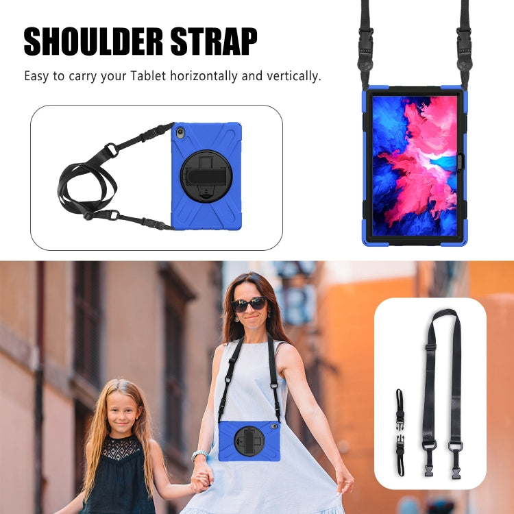 For Lenovo Tab P11 Silicone Hybrid PC Tablet Case with Grip & Shoulder Strap(Blue) by buy2fix