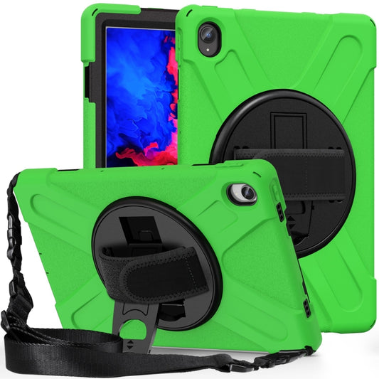 For Lenovo Tab P11 Silicone Hybrid PC Tablet Case with Grip & Shoulder Strap(Green) by buy2fix