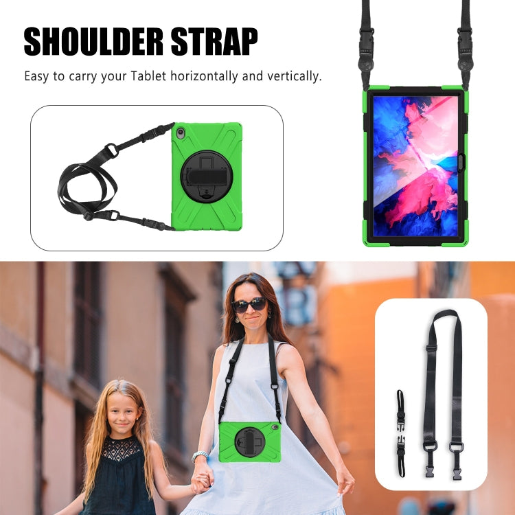 For Lenovo Tab P11 Silicone Hybrid PC Tablet Case with Grip & Shoulder Strap(Green) by buy2fix