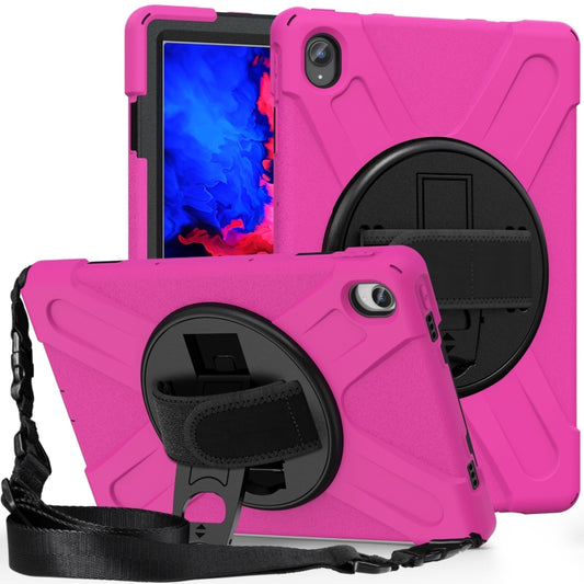 For Lenovo Tab P11 Silicone Hybrid PC Tablet Case with Grip & Shoulder Strap(Rose Red) by buy2fix
