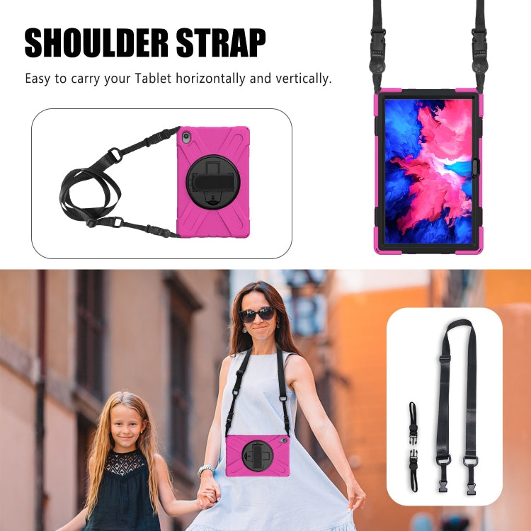 For Lenovo Tab P11 Silicone Hybrid PC Tablet Case with Grip & Shoulder Strap(Rose Red) by buy2fix