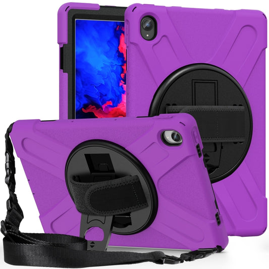 For Lenovo Tab P11 Silicone Hybrid PC Tablet Case with Grip & Shoulder Strap(Purple) by buy2fix