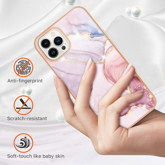 For iPhone 16 Pro Max Electroplating Marble Pattern Dual-side IMD TPU Shockproof Phone Case (Rose Gold 005) by buy2fix