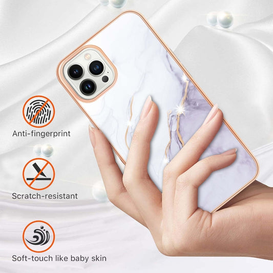 For iPhone 16 Pro Max Electroplating Marble Pattern Dual-side IMD TPU Shockproof Phone Case (White 006) by buy2fix