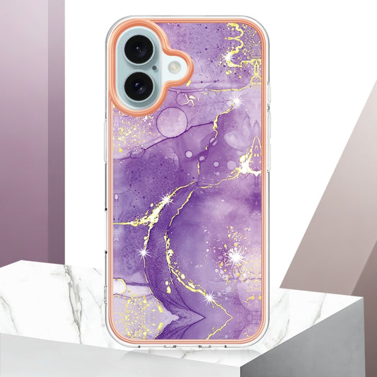 For iPhone 16 Plus Electroplating Marble Pattern Dual-side IMD TPU Shockproof Phone Case (Purple 002) by buy2fix