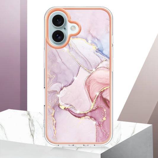 For iPhone 16 Electroplating Marble Pattern Dual-side IMD TPU Shockproof Phone Case (Rose Gold 005) by buy2fix