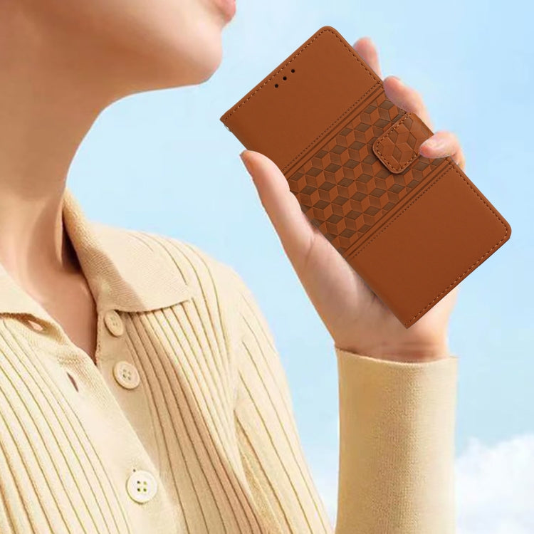 For iPhone 16 Diamond Embossed Skin Feel Leather Phone Case(Brown) by buy2fix