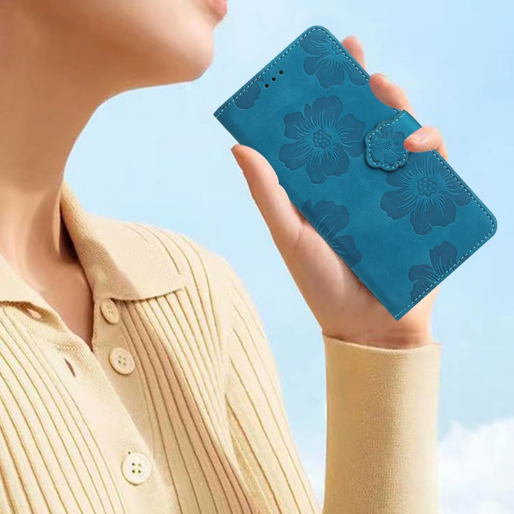 For iPhone 16 Pro Flower Embossing Pattern Leather Phone Case(Blue) by buy2fix