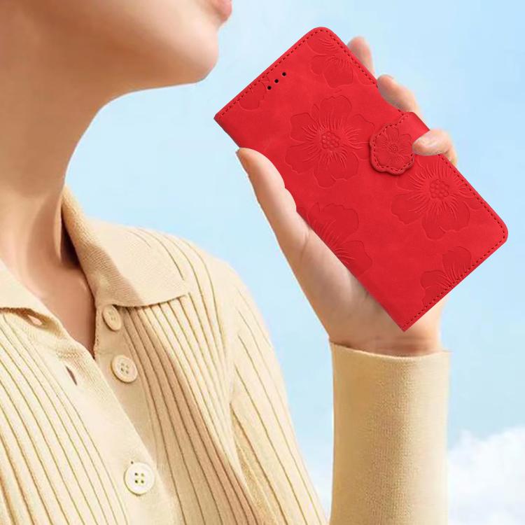 For iPhone 16e Flower Embossing Pattern Leather Phone Case(Red) - iPhone 16e Cases by buy2fix | Online Shopping UK | buy2fix