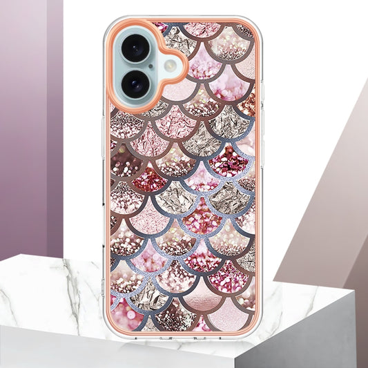 For iPhone 16 Plus Electroplating Pattern IMD TPU Shockproof Case(Pink Scales) by buy2fix