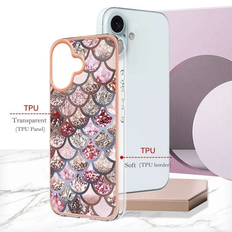 For iPhone 16 Electroplating Pattern IMD TPU Shockproof Case(Pink Scales) by buy2fix