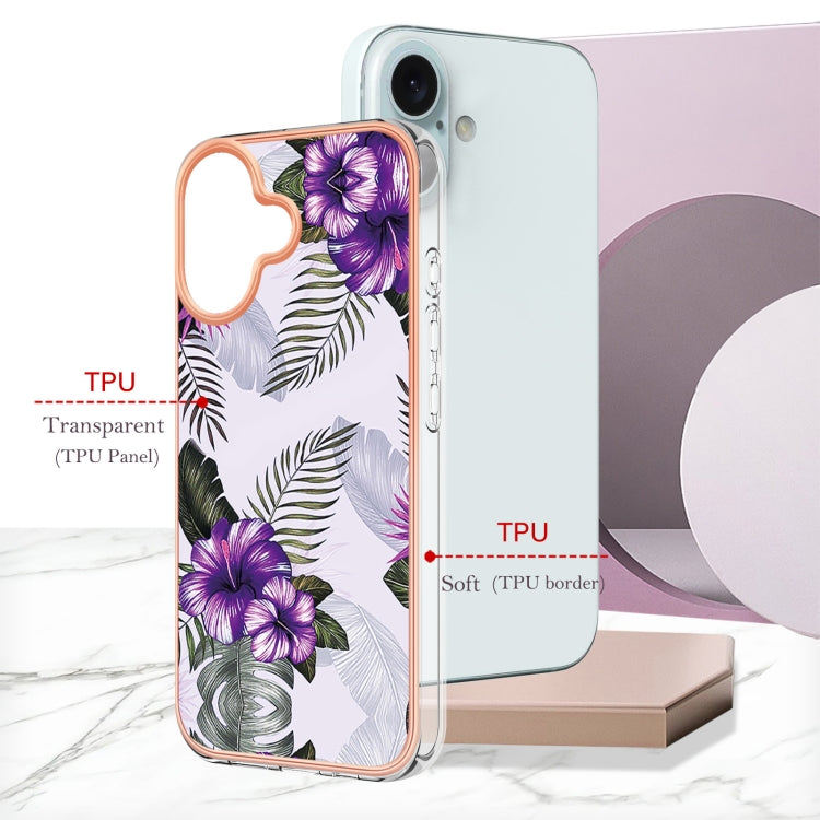 For iPhone 16 Electroplating Pattern IMD TPU Shockproof Case(Purple Flower) by buy2fix