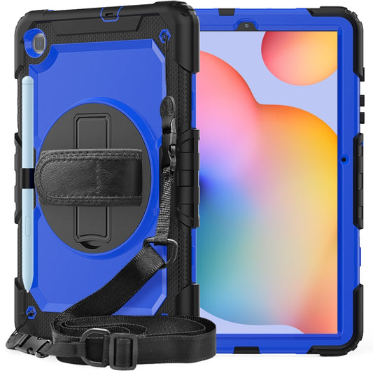 For Samsung Galaxy Tab S6 Lite P610 Shockproof Colorful Silicone + PC Protective Case with Holder & Shoulder Strap & Hand Strap & Pen Slot(Black Blue) - Tab S6 Lite P610 / P615 by buy2fix | Online Shopping UK | buy2fix