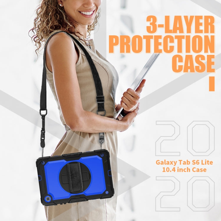 For Samsung Galaxy Tab S6 Lite P610 Shockproof Colorful Silicone + PC Protective Case with Holder & Shoulder Strap & Hand Strap & Pen Slot(Black Blue) - Tab S6 Lite P610 / P615 by buy2fix | Online Shopping UK | buy2fix