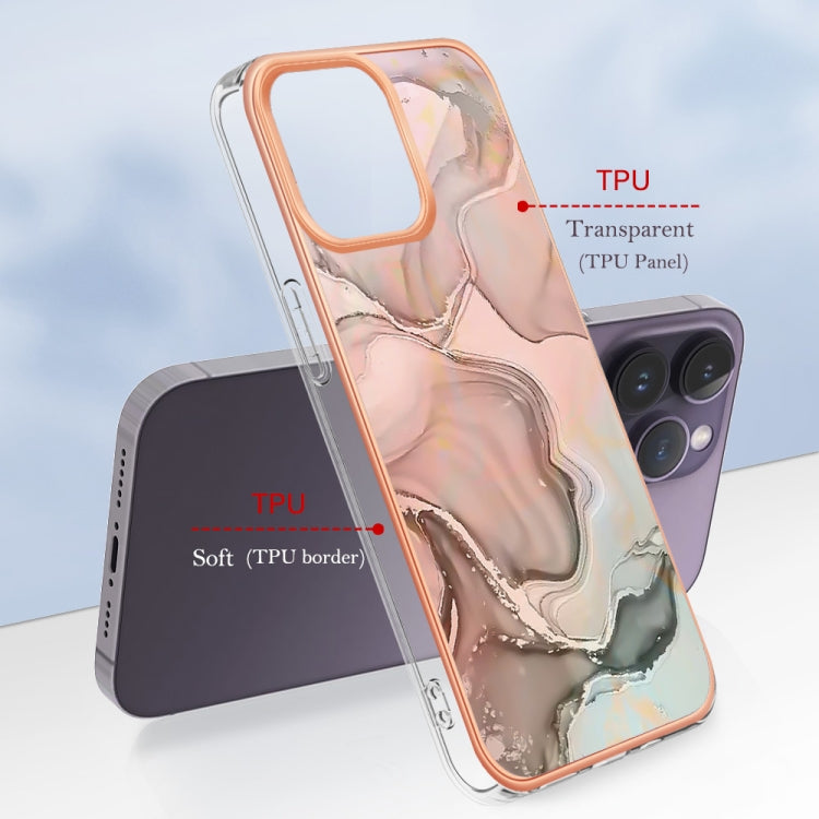 For iPhone 16 Pro Max Electroplating Marble Dual-side IMD Phone Case(Rose Gold 015) by buy2fix