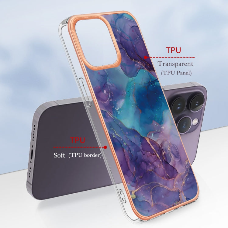 For iPhone 16 Pro Electroplating Marble Dual-side IMD Phone Case(Purple 016) by buy2fix