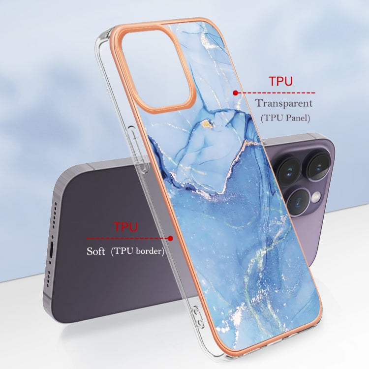For iPhone 16 Pro Electroplating Marble Dual-side IMD Phone Case(Blue 018) by buy2fix