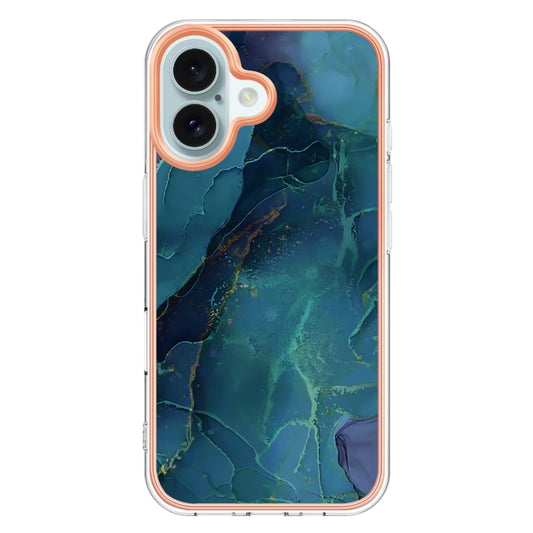 For iPhone 16 Plus Electroplating Marble Dual-side IMD Phone Case(Green 017) by buy2fix