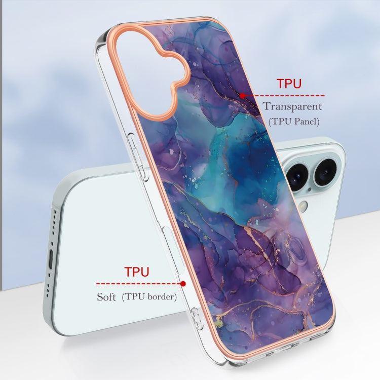 For iPhone 16 Plus Electroplating Marble Dual-side IMD Phone Case(Purple 016) by buy2fix